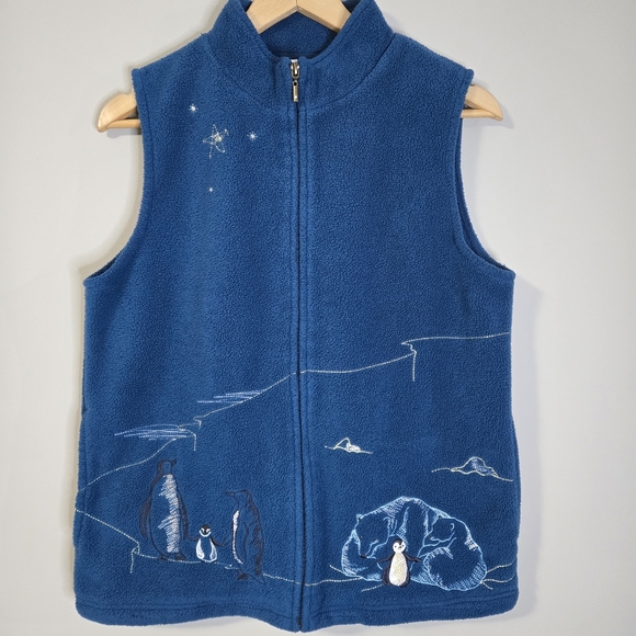 Northern Reflections Jackets & Blazers - Northern Reflections Blue Fleece Womens Medium Vest with Penguin Embroidery,